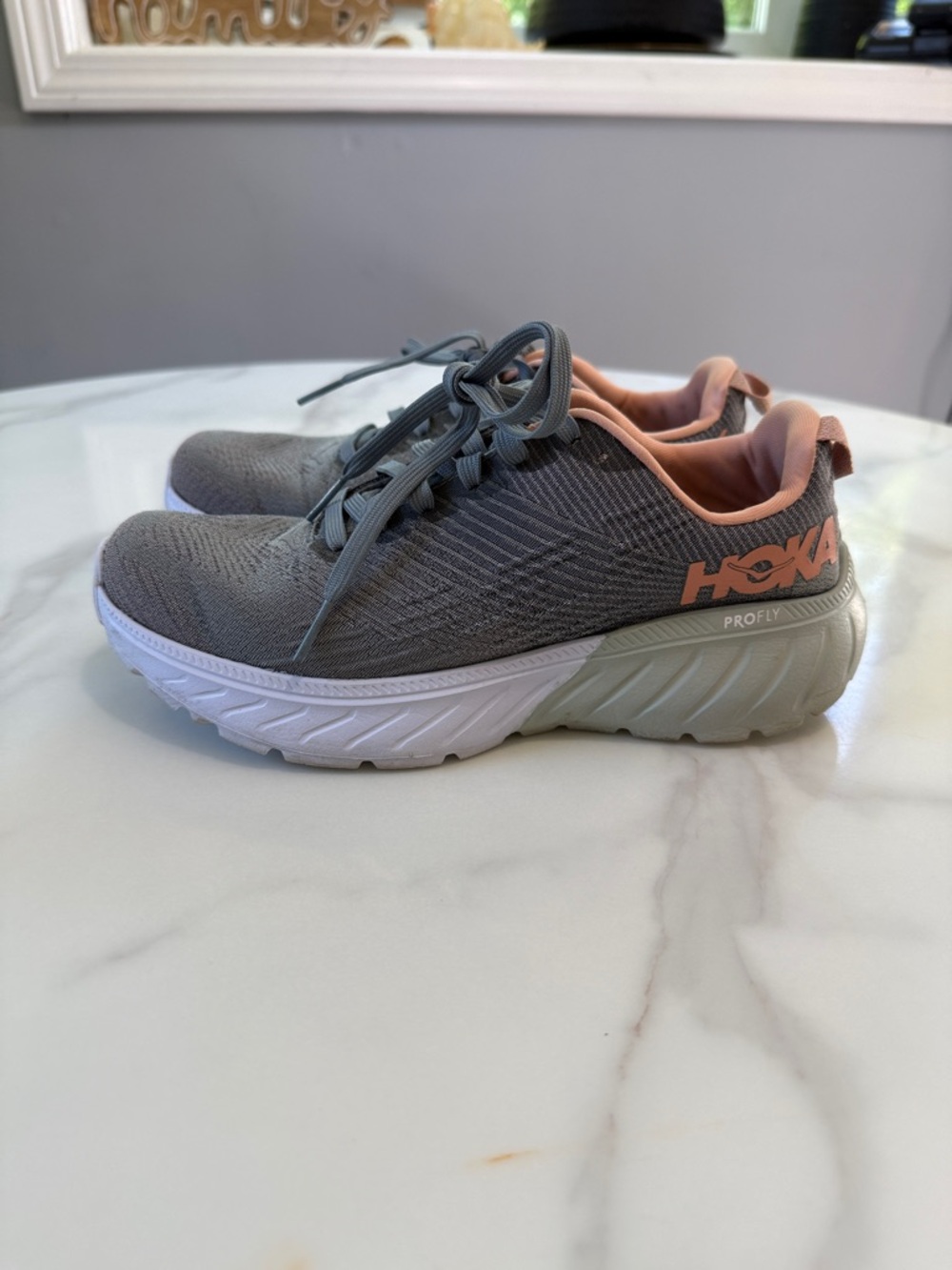 Hoka Kids Gray and Pink Athletic Sneakers